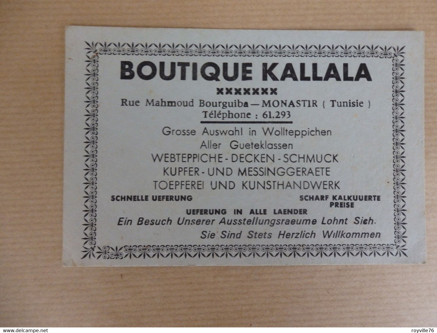 Carte De Visite Boutique Kallala Rue Mahmoud Bourguiba Monastir (Tunisie). - Cartes De Visite