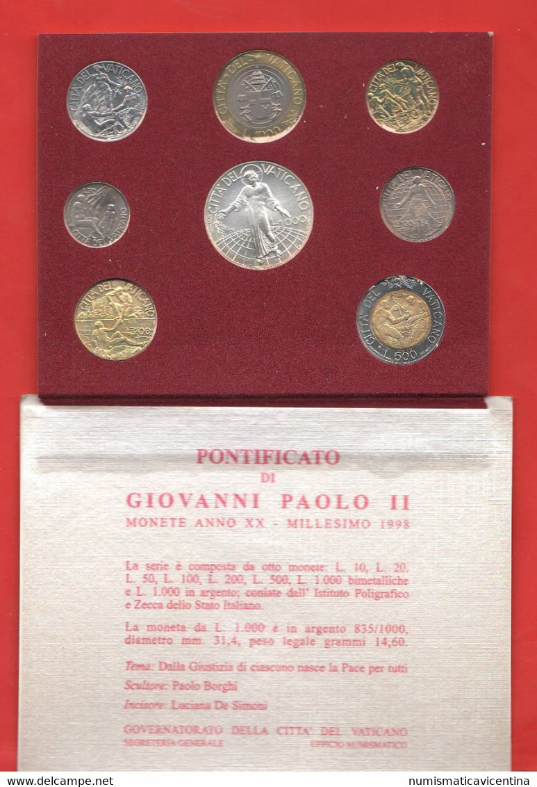 Vaticano Serie 1998 Papa Wojtyla Giovanni Paolo II° Anno XX° Vatikan State Divisionale Con 1000 Lire Argento E Bimetalli - Vaticano (Ciudad Del)