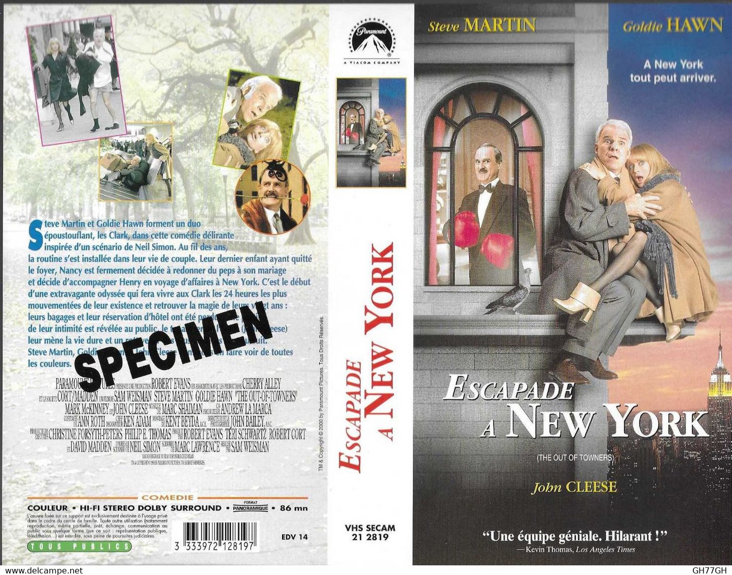 "ESCAPADE A NEW YORK" -jaquette SPECIMEN Originale PARAMOUNT VHS SECAM -the Out Of Towners - Azione, Avventura