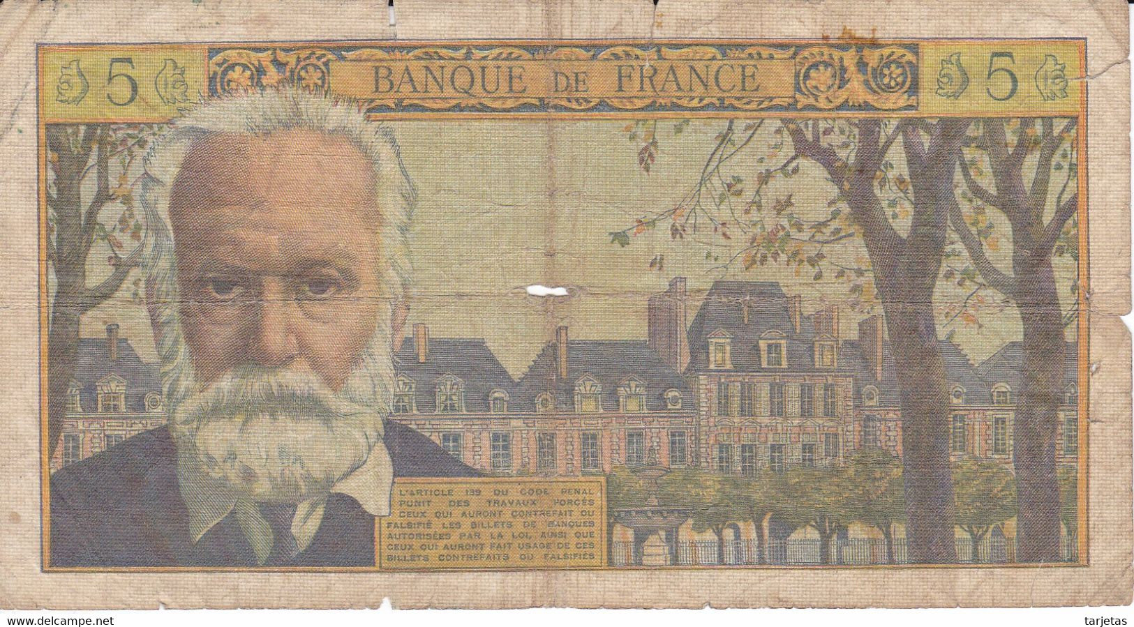 BILLETE DE FRANCIA DE 5 FRANCS DEL 2-7-1959 DE VICTOR HUGO  (BANKNOTE) - 5 NF 1959-1965 ''Victor Hugo''