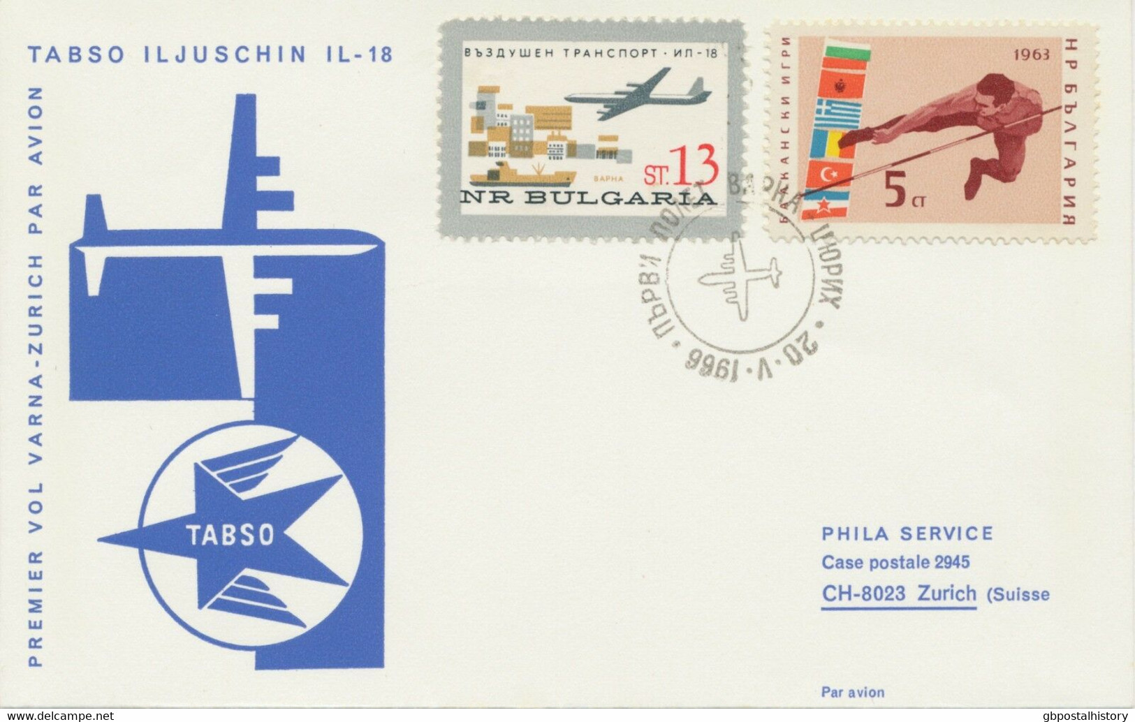 BULGARIEN 1966, Erstflug TABSO Mit Iljuschin IL-18 „VARNA, Bulgarien – ZÜRICH" - Poste Aérienne