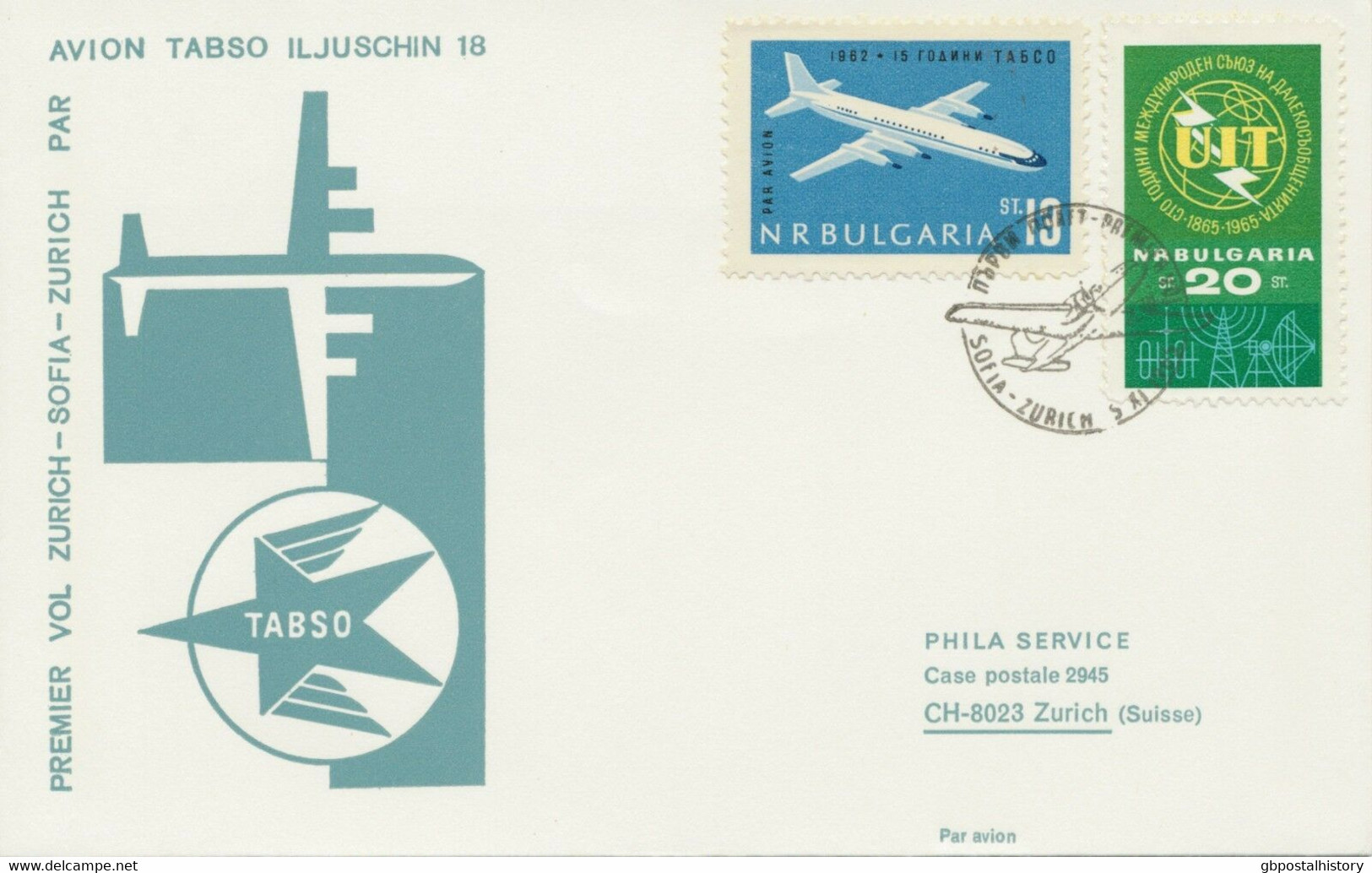 BULGARIEN 1965, Erstflug TABSO Mit Iljuschin 18 „SOFIA, Bulgarien – ZÜRICH“ - Luftpost