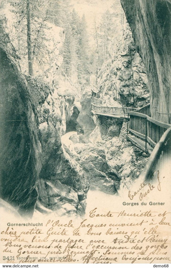 Gorges Du Gorner Gornerschlucht Glacier Zermatt Alpes Suisse Schweiz Svizzera VS Valais Superbe Carte Précurseur 1904 - Saint-Luc