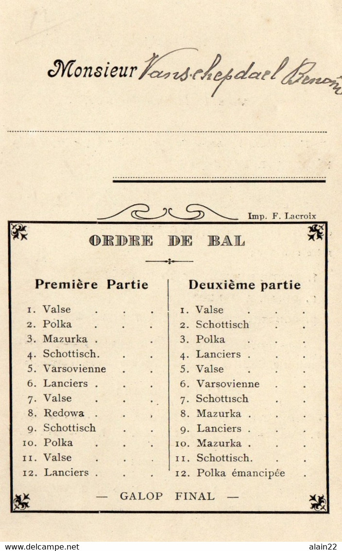 Braine-le-Château. Invitation à La Fête Patronale .Carte De Bal  4 Décembre 1918.(Vanschepdael) - Braine-le-Château