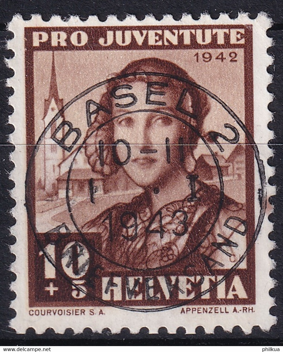 102 Pro Juventute Farbfleck Im Rechten Rand - Mit Perfektem Kronen Vollstempel BASEL 2 BRIEFVERSAND - Errors & Oddities