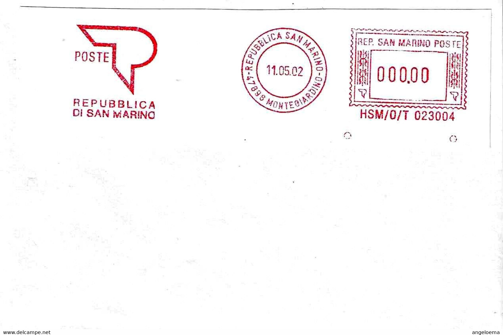 SAN MARINO - 2002 Ufficio PT MONTEGIARDINO - Ema Affrancatura Mecc.rossa Red Meter Su Busta Non Viaggiata - 1954 - Covers & Documents