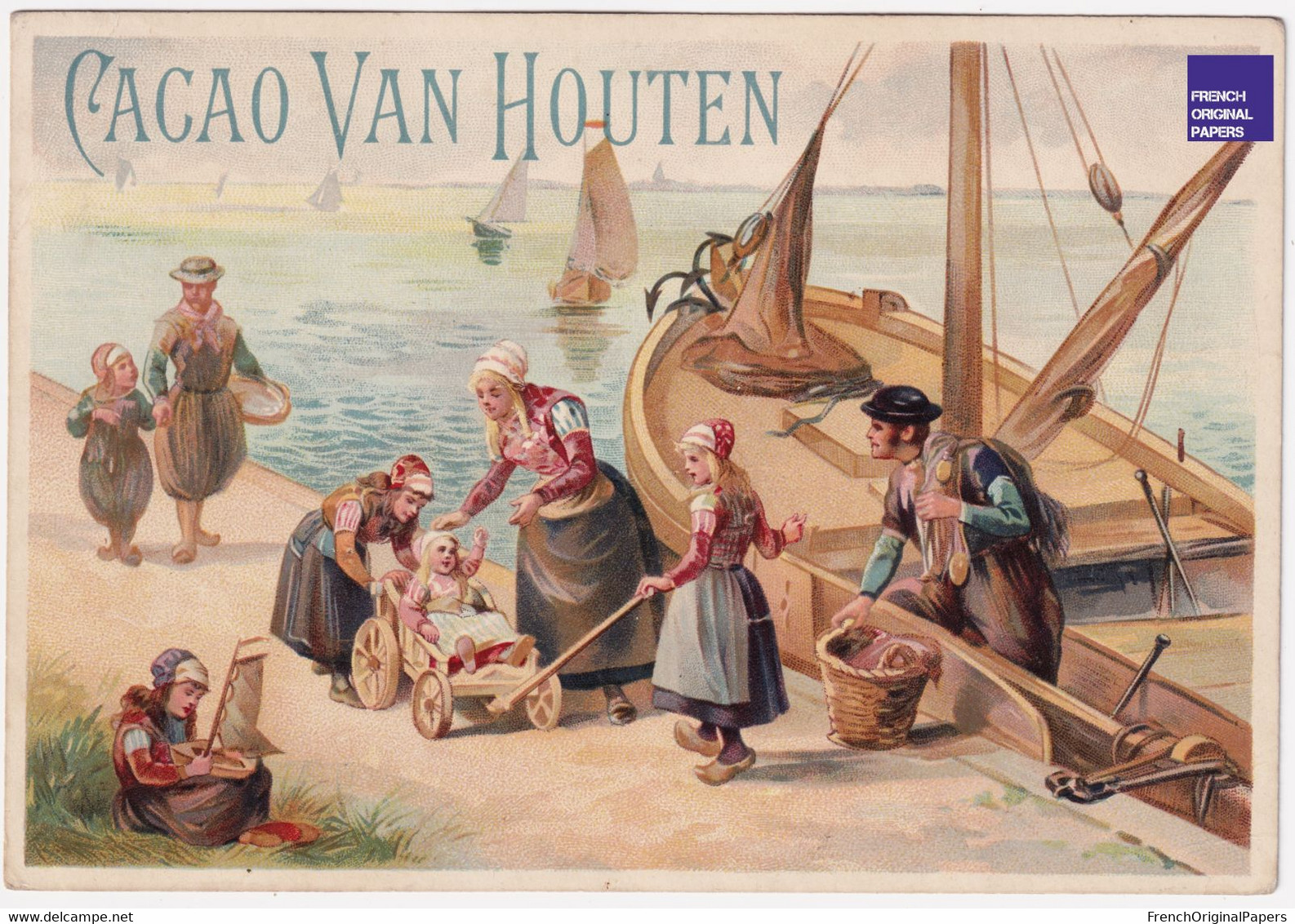 Grande Chromo Champenois - Chocolat Van Houten Port Voilier Marin Pêche Bateau Jouet Fille Poupée Mode Robe Mer C2-22 - Van Houten