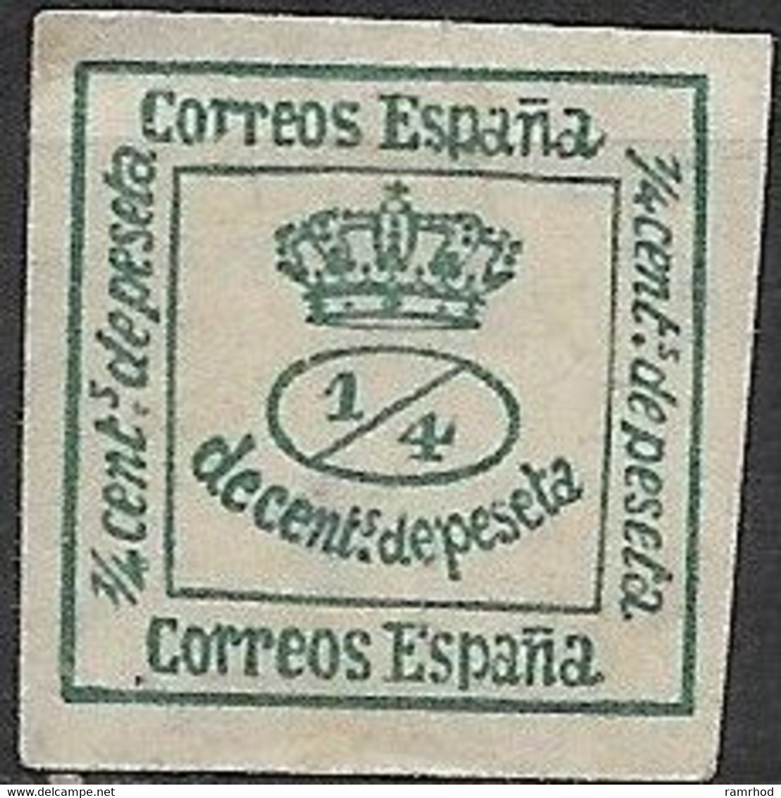 SPAIN 1872 Numeral - 1/4 C - Green MNG - Ongebruikt