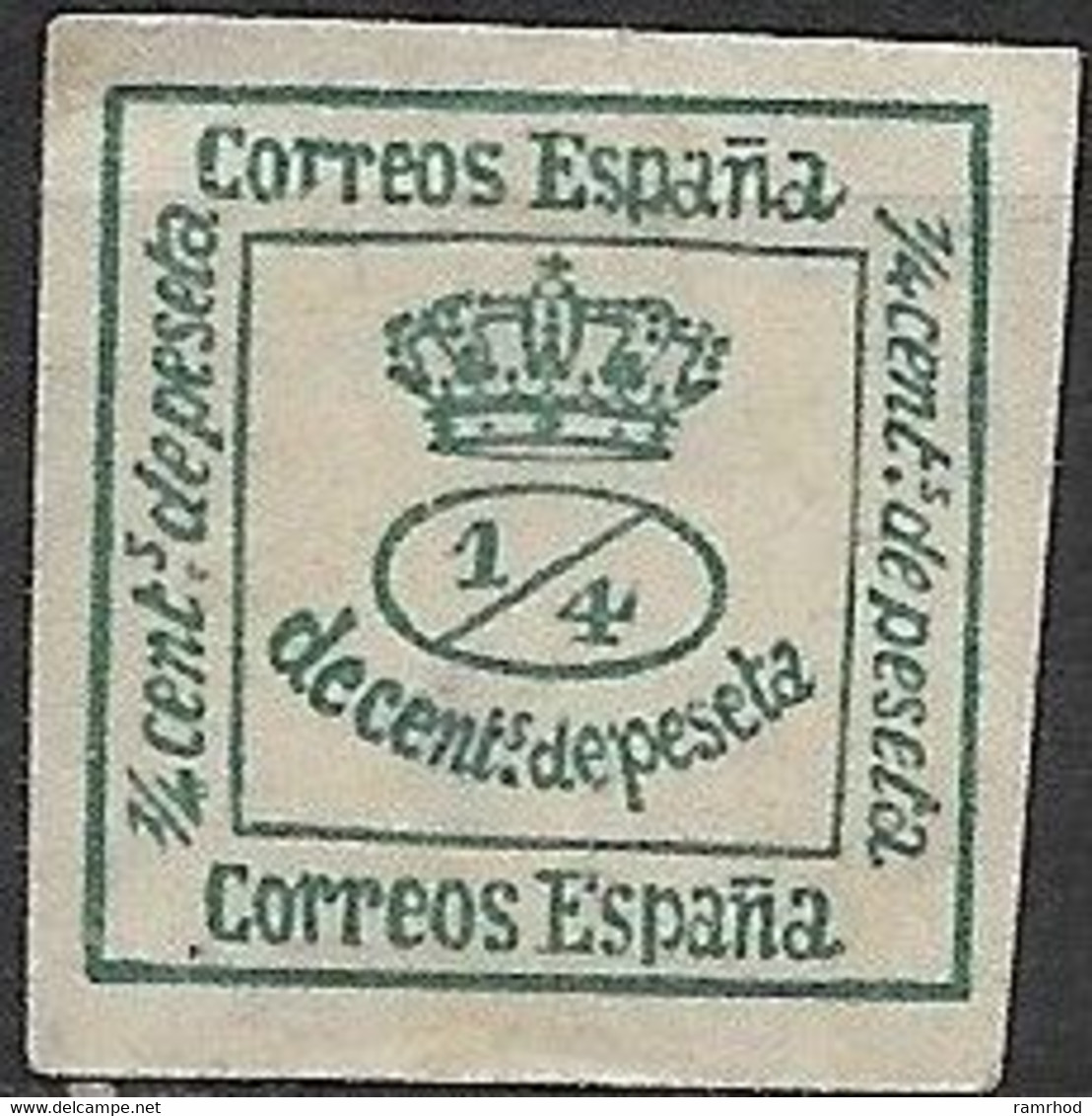 SPAIN 1872 Numeral - 1/4 C - Green MNG - Ungebraucht