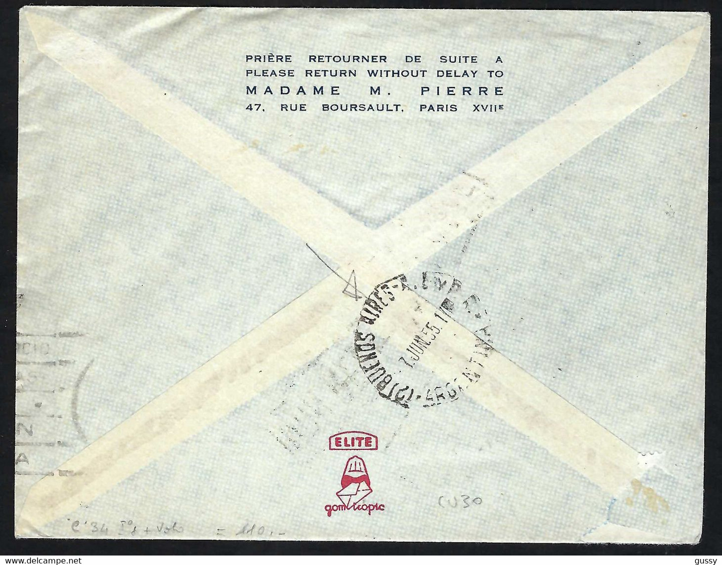 FRANCE Poste Aérienne 1955: LSC De Paris Pour Buenos Aires - 1927-1959 Lettres & Documents