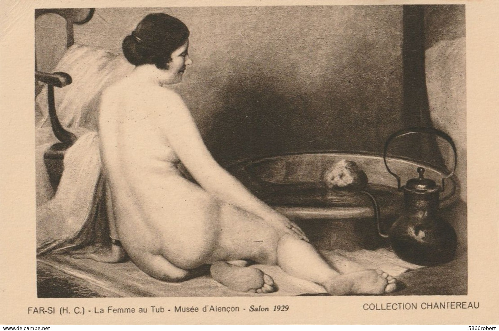 CARTE POSTALE ORIGINALE ANCIENNE TABLEAU DE FAR- SI : LA FEMME AU TUB  NUE PIN UP SEXY EROTIC  SALON ALENCON 1929 . - Malerei & Gemälde