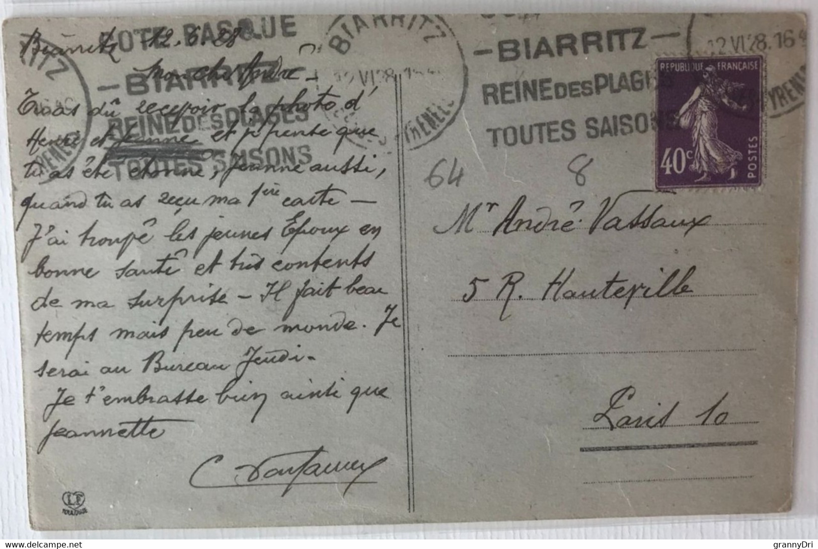 64 Biarritz 1928 Rocher Du Basta Et Navires En Rade -dos Vert - Biarritz