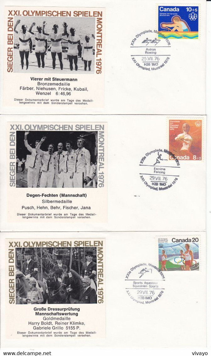1976 - CANADA - MONTREAL OLYMPICS - WINNERS - ROWING, FENCING, SHOOTING, EQUESTRIAN SP., ATHLETICS - Cartas & Documentos