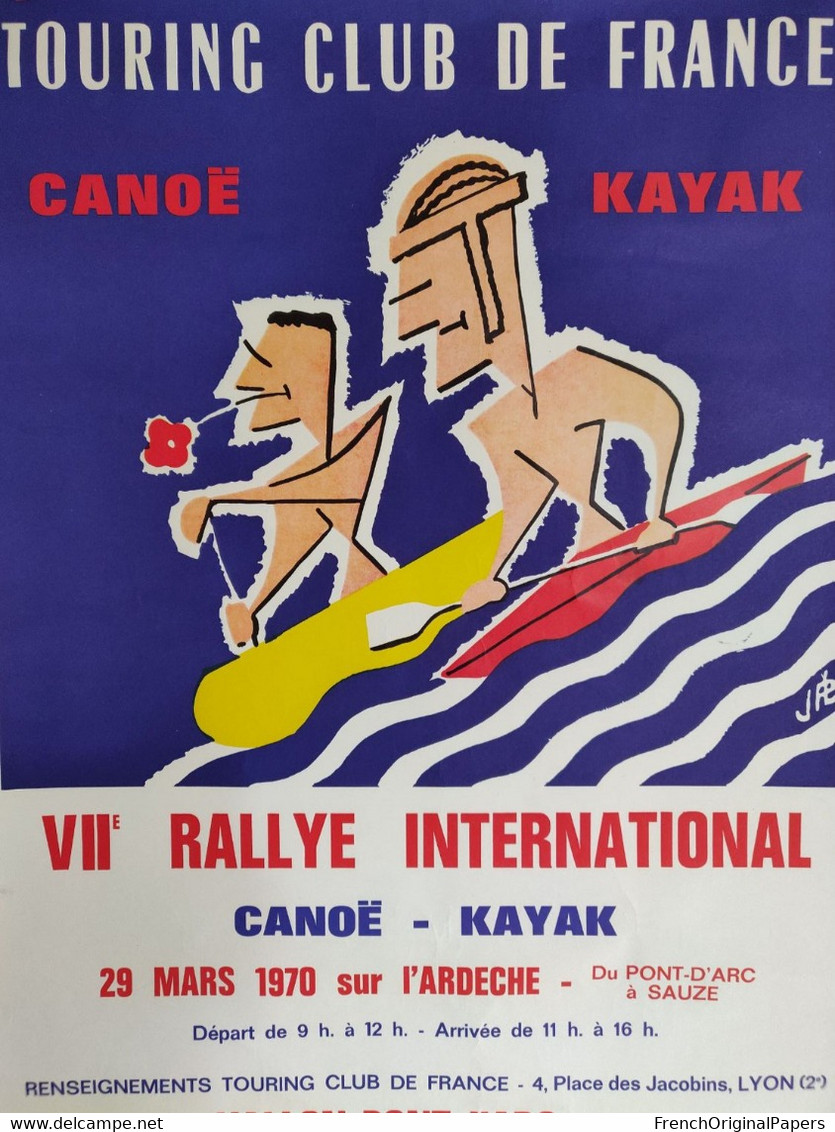 Affiche Originale - Rallye International Canoë Kayak Touring Club De France 1970 Ardèche Vallon Pont D'Arc à Sauze Sport - Manifesti