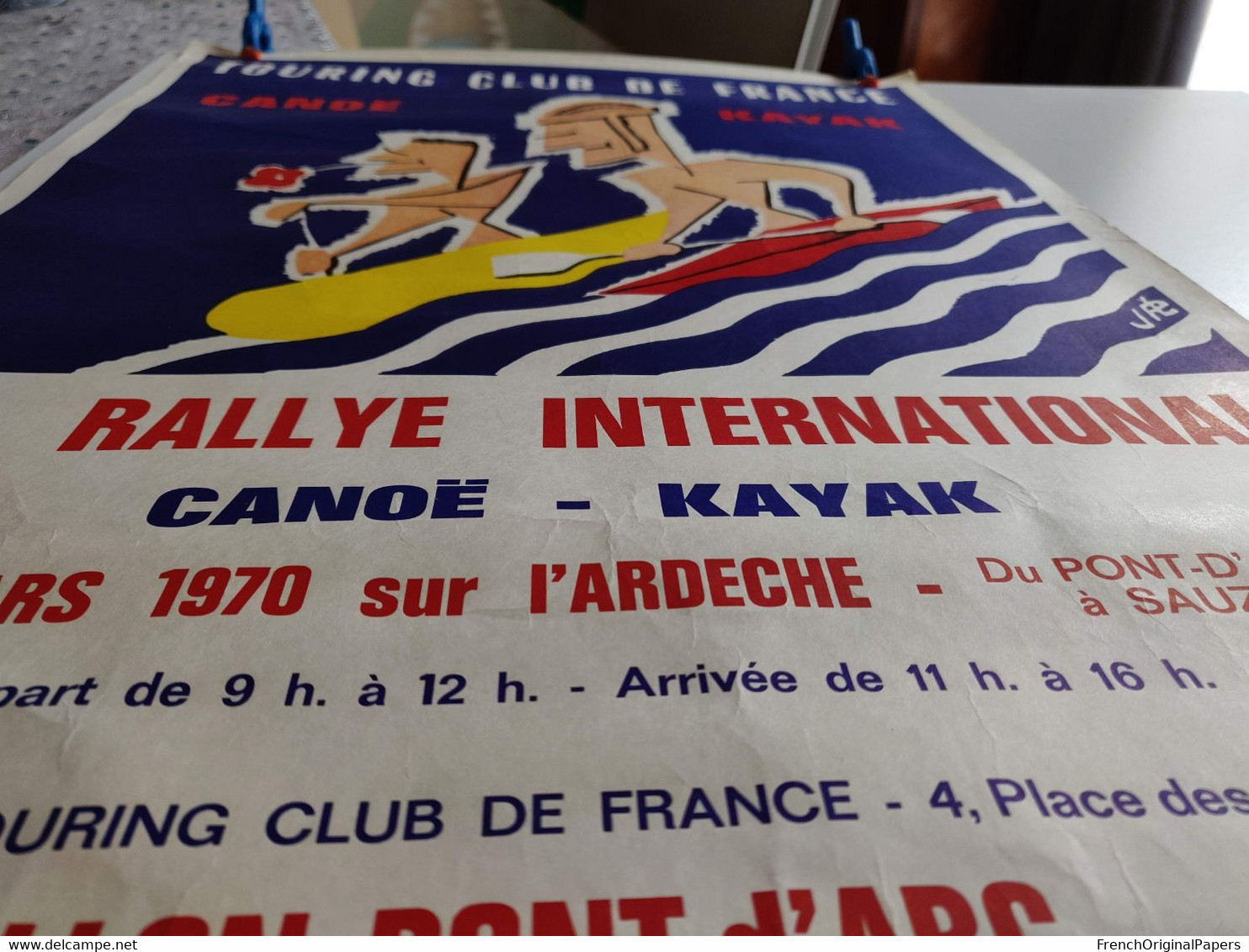 Affiche Originale - Rallye International Canoë Kayak Touring Club De France 1970 Ardèche Vallon Pont D'Arc à Sauze Sport - Affiches