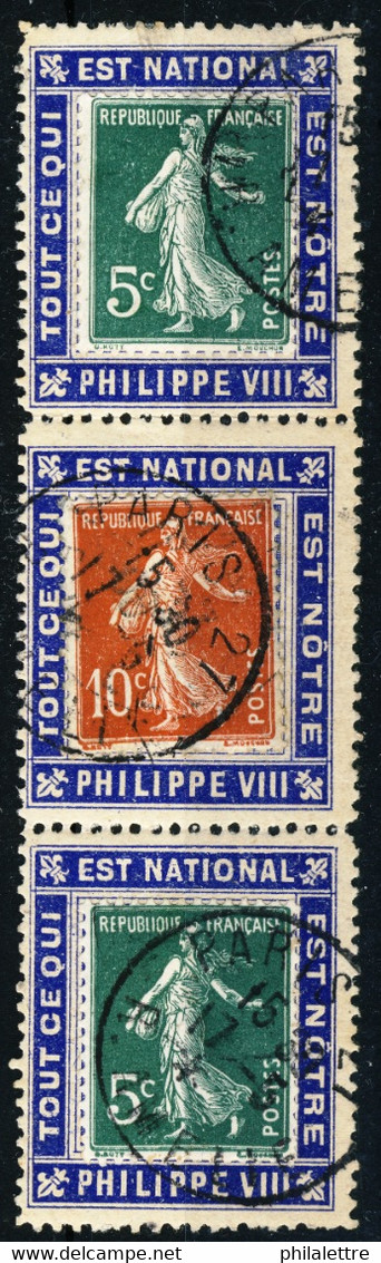 FRANCE Ca.1910 - 2xYv.137 & Yv.138 Se-tenant Sur Trois Porte-Timbres PHILIPPE VIII - Obl. - Otros & Sin Clasificación