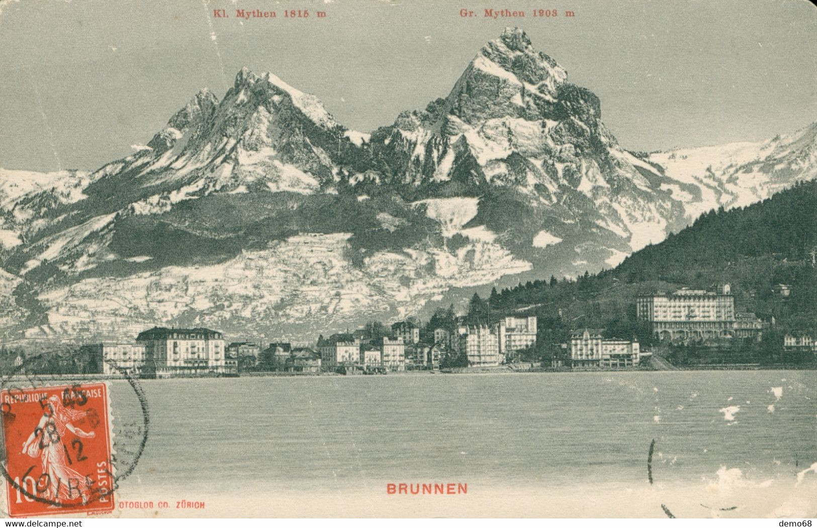 Brunnen Lac Panorama Kleine Mythen Et Grosse Mythen Alpes Suisse Schweiz Svizzera SZ Schwyz 1912 Plis Dans La Carte - Sonstige & Ohne Zuordnung