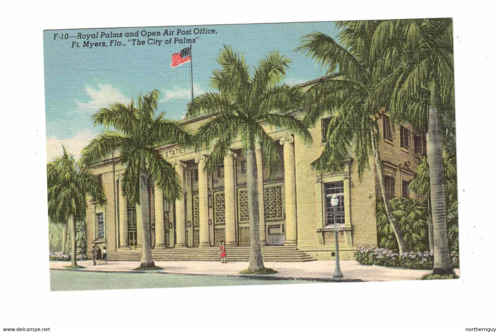 FORT MYERS, Florida, USA, Royal Palms & Open Air Post Office, Old Linen Postcard - Fort Myers