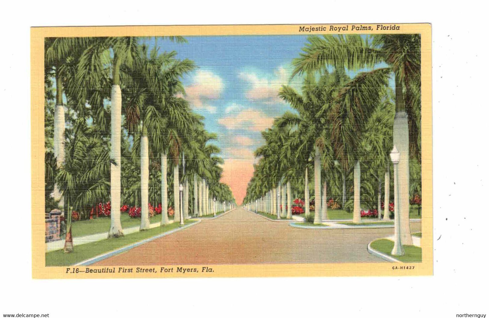 FORT MYERS, Florida, USA, Beautiful First Street, Old Linen Postcard - Fort Myers