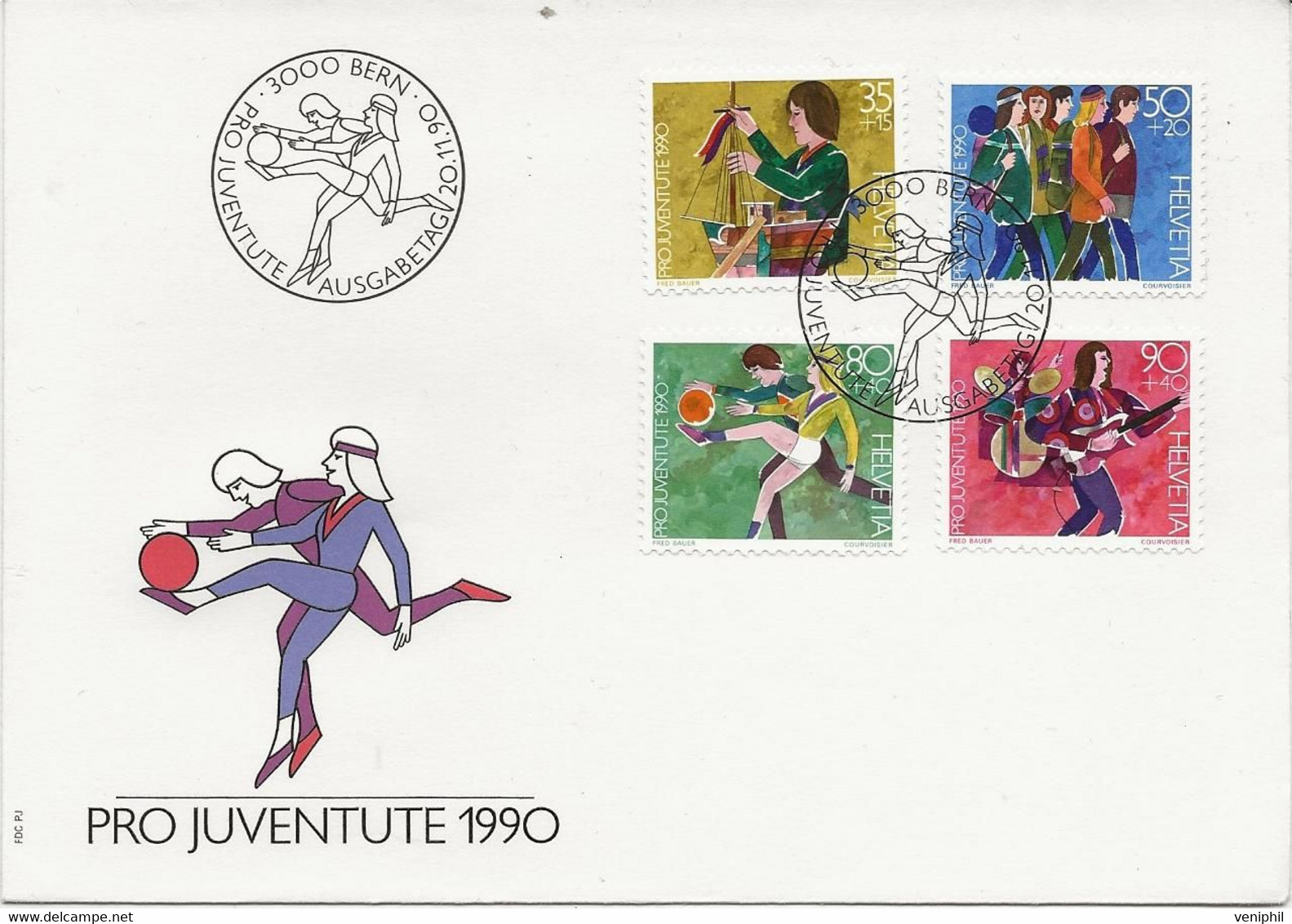 SUISSE - FDC AFFRANCHIE PRO - JUVENTUTE N° 1359 A 1362  - ANNEE 1990 - FDC