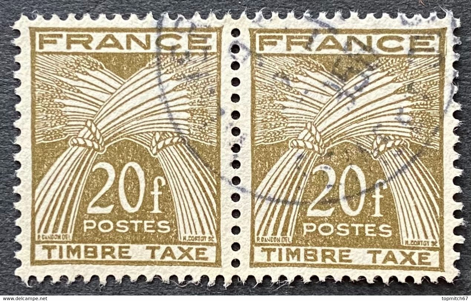 FRAYX087Ux2h - Timbres Taxe Type Gerbes Pair Of 20 F Used Stamps 1946-55 - France YT YX 087 - Timbres