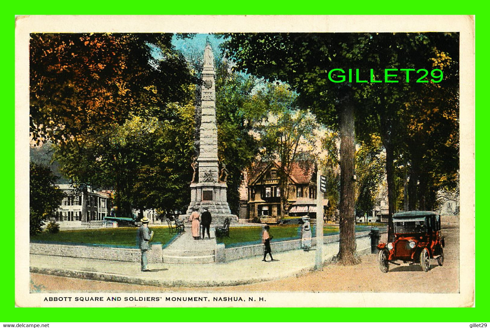 NASHUA, NH - ABBOTT SQUARE AND SOLDIER'S MONUMENT - ANIMATED - C.T. AMERICAN ART - - Nashua