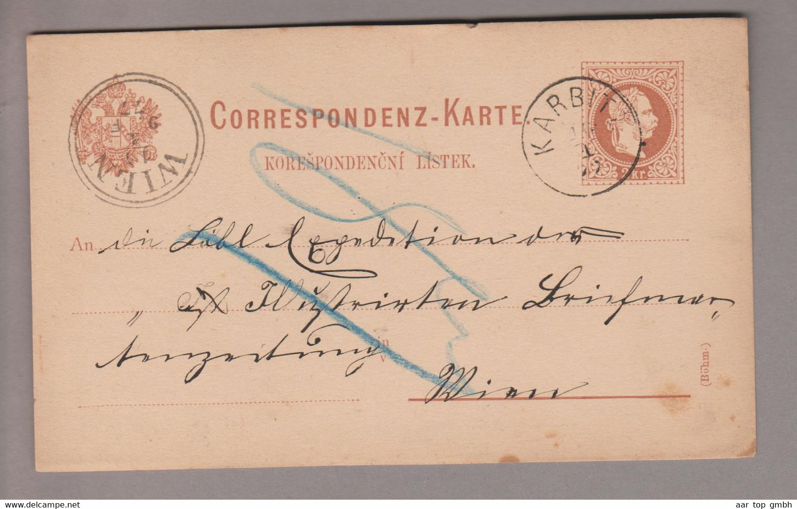 Tschechien Heimat Karbit 1877-01-16 Ganzsache Nach Wien - ...-1918 Prephilately