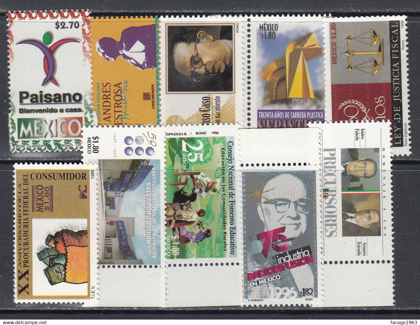 1996 Mexico 10 Different Stamps MNH - Messico