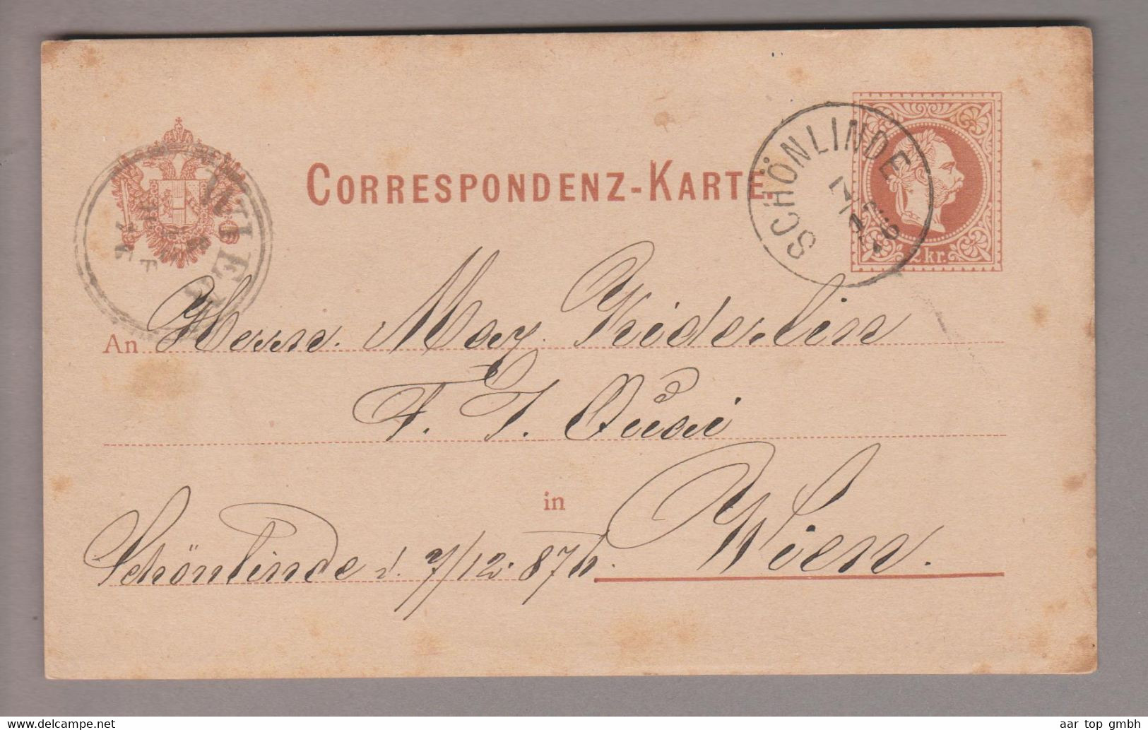 Tschechien Heimat Schönlinde 1876-12-07 (Krasna Lipa) Ganzsache Nach Wien - ...-1918 Prephilately