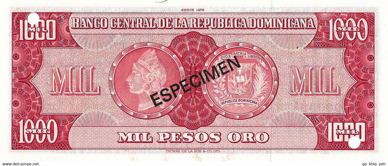 REPUBLIQUE DOMINICAINE 1976 1000 Peso Oro (Spécimen A000000A) - P.115s.2  Neuf UNC - Dominicaine