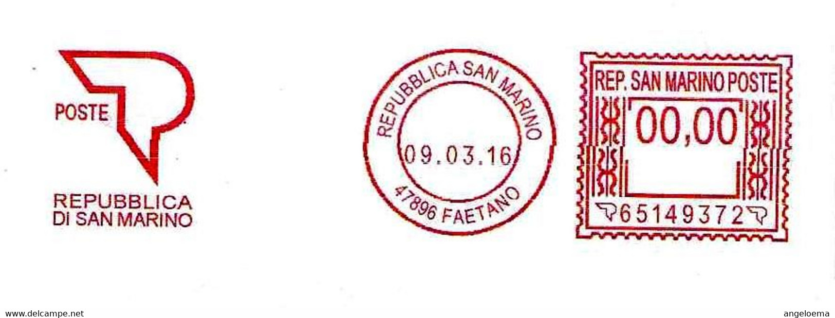 SAN MARINO - 2016 Ufficio PT FAETANO - Ema Affrancatura Meccanica Rossa Red Meter Su Busta Non Viaggiata - 1963 - Briefe U. Dokumente