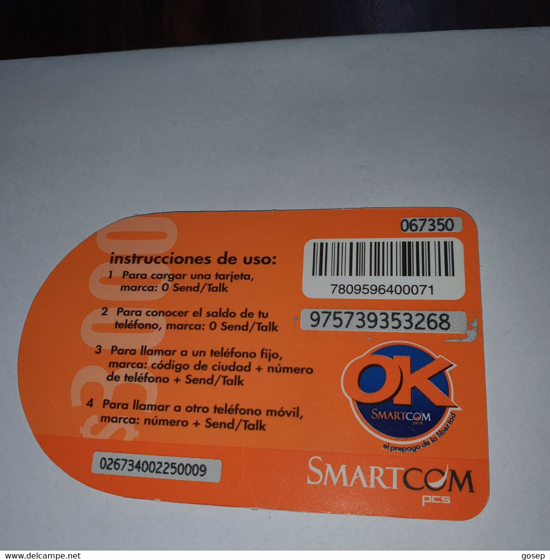 Chile-smartcom-(13)-($3.000)-(975739353268)-(not Date)-(look Outside)-used Card+1card Prepiad Free - Chile