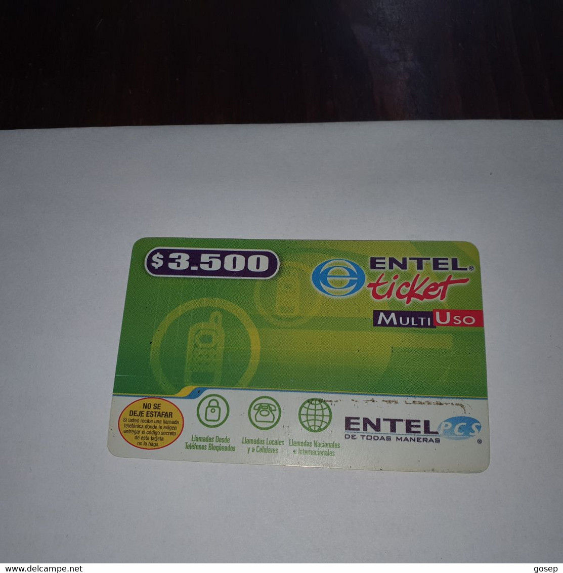 Chile-entel Ticket-(24)-($3.500)-(153-409-262-552)-(30/6/2006)-(look Outside)-used Card+1card Prepiad Free - Chili