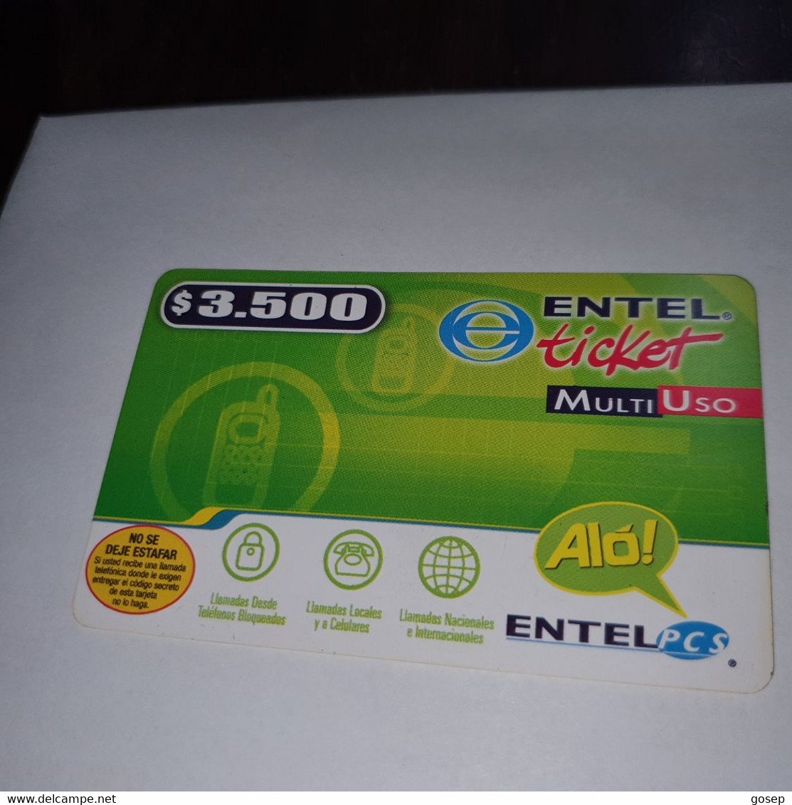 Chile-entel Ticket-(26)-($3.500)-(915-319-291-383)-(31/3/2005)-(look Outside)-used Card+1card Prepiad Free - Chili