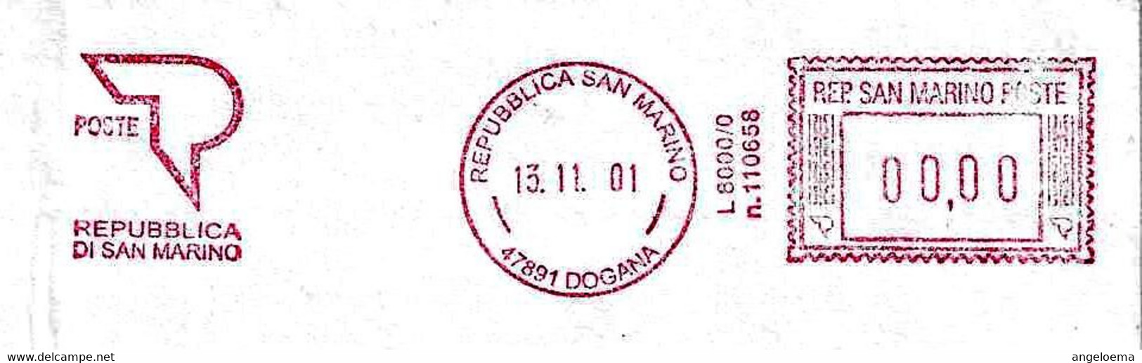 SAN MARINO - 2001 Ufficio PT DOGANA - Ema Affrancatura Meccanica Rossa Red Meter Su Busta Non Viaggiata - 1972 - Storia Postale