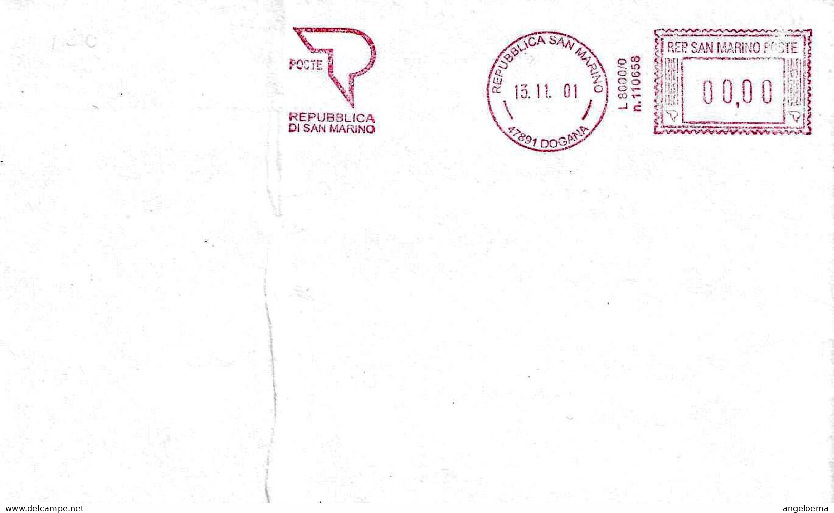 SAN MARINO - 2001 Ufficio PT DOGANA - Ema Affrancatura Meccanica Rossa Red Meter Su Busta Non Viaggiata - 1972 - Lettres & Documents