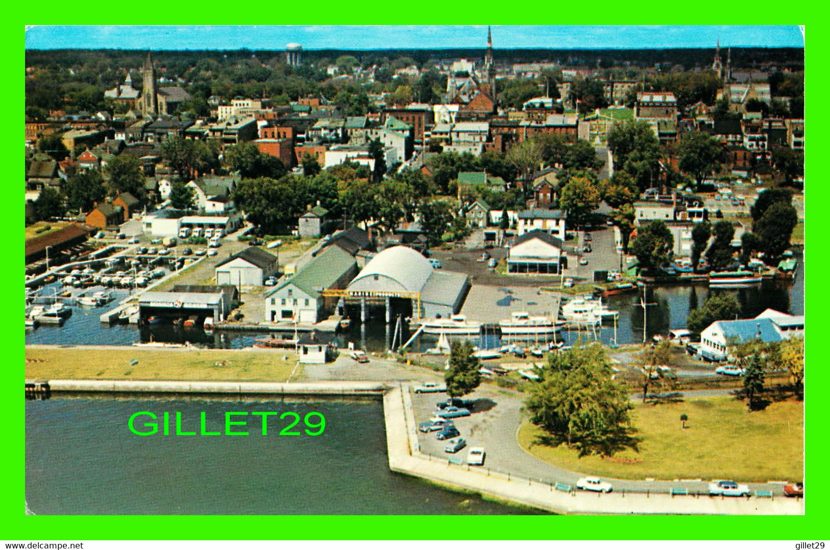 BROCKVILLE, ONTARIO - BIRD'S-EYE VIEW OF THE CITY, SHOWING MARINE BASIN & ST LAWRENCE RIVER -  H. R. OAKMAN - - Brockville