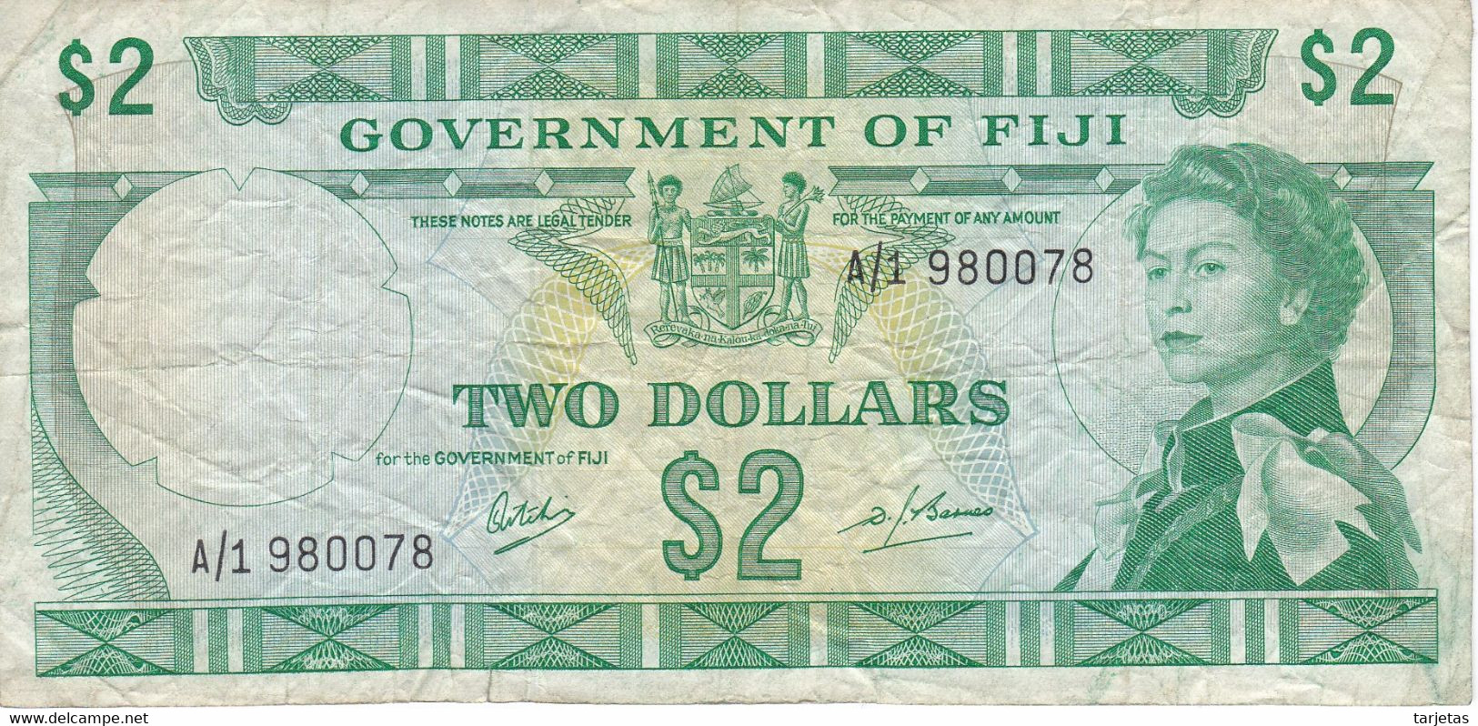 BILLETE DE FIJI DE 2 DOLLARS DEL AÑO 1974   (BANKNOTE) RARO - Fidji