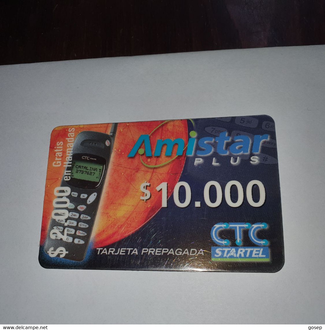 Chile- Amistar Plus-(30)-($10.000)-(147288521527)-(5744)-(look Outside)-used Card+1card Prepiad Free - Chili