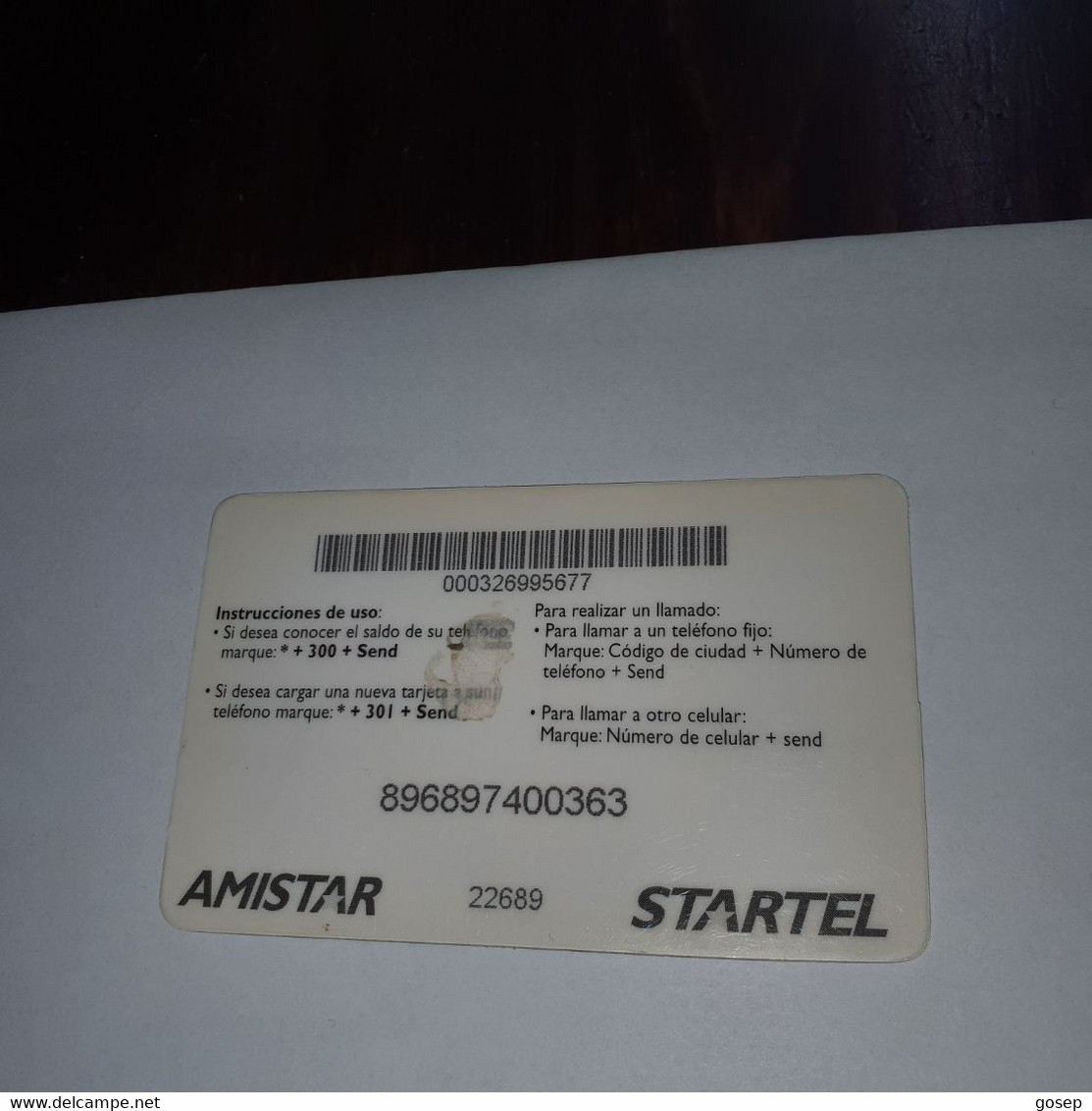 Chile-amistar-(32)-($5 Mil)-(896897400363)-(22689)-(look Outside)-used Card+1card Prepiad Free - Chile