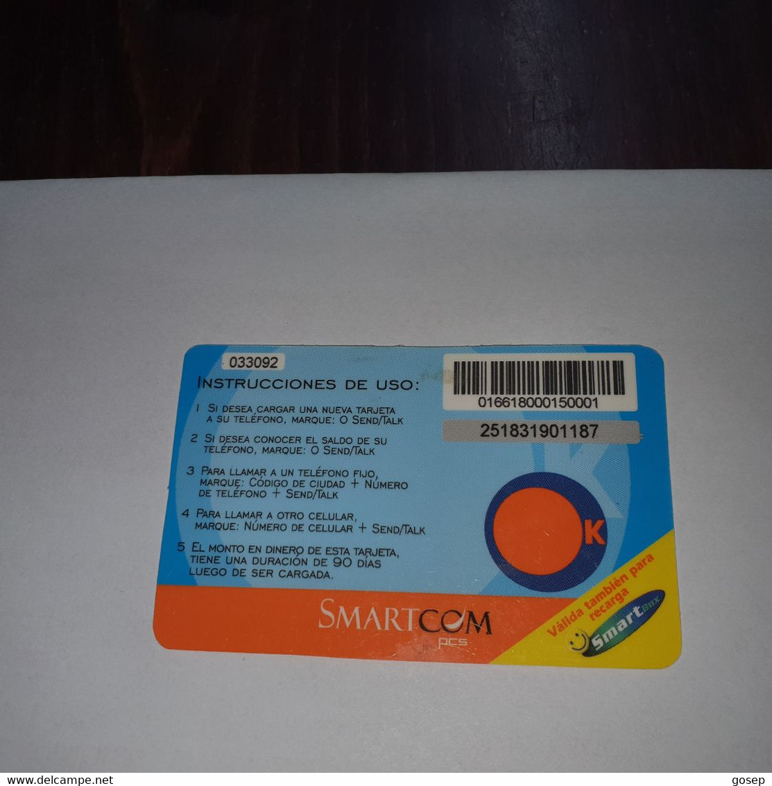 Chile-smartcom-(40)-($3.000)-(251831901187)-(033092)-(look Outside)-used Card+1card Prepiad Free - Chile