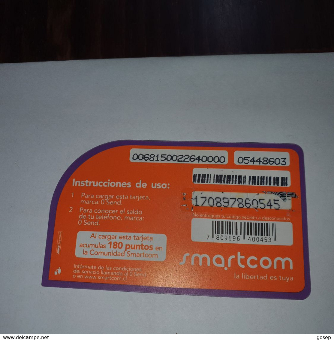 Chile-smartcom-(41)-($3.600)-(170897860545)-(05448603)-(look Outside)-used Card+1card Prepiad Free - Chili