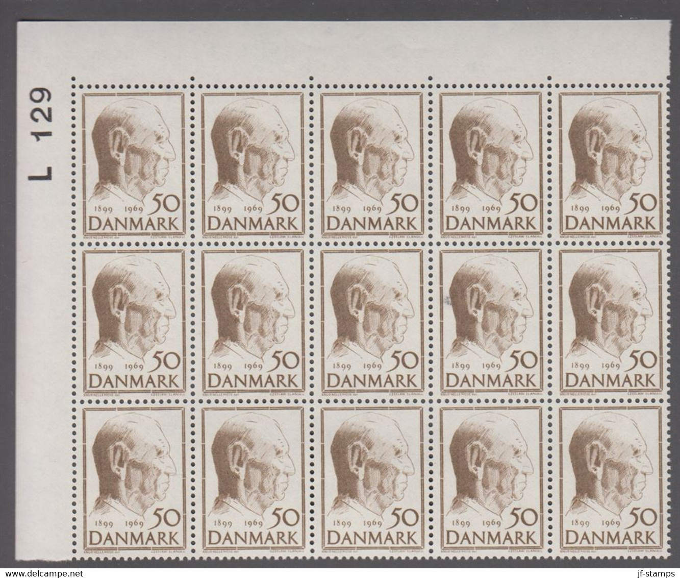 1969. DANMARK. KING FREDERIK IX. 50 øre. 15-Block Number L 129. (Michel 477) - JF414934 - Briefe U. Dokumente
