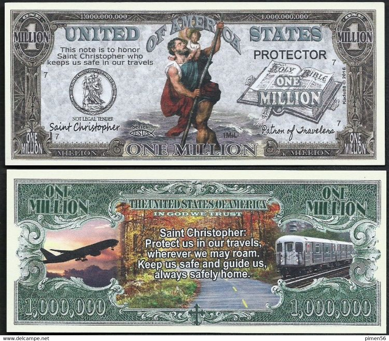 !!! USA - FANTASY NOTE -  SAINT  CHRISTOPHER , PROTECTOR  OF TRAVELERS  - UNC - Autres & Non Classés