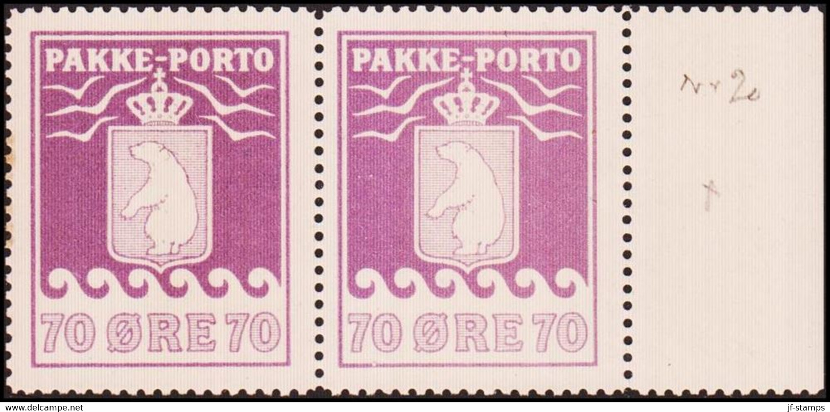 1937. PAKKE PORTO. 70 øre Pale Violet. Andreasen & Lachmann Litho. Perf. 11. Never Hi... (Michel 13) - JF415146 - Parcel Post