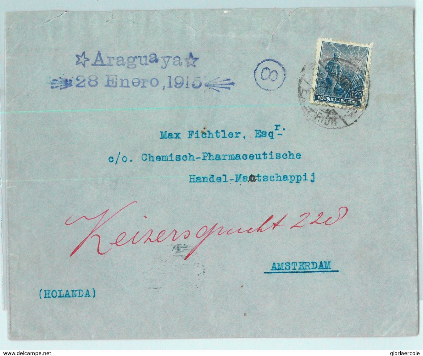 93882 - ARGENTINA - POSTAL HISTORY -  Cover To HOLLAND 1915 Via SHIP Araguaya - Cartas & Documentos