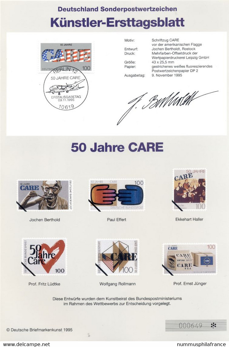 Allemagne 1995 - Michel N. 1829 - Künstler-Ersttagblatt CARE (Y & T N. 1661) - Autres & Non Classés