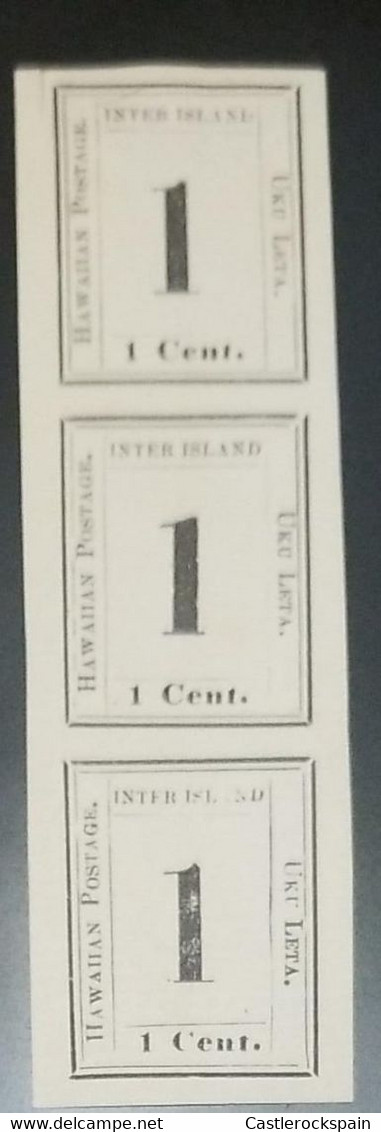 O) 1869  HAWAII, HAWAIIAN ISLANDS, VALUE FOR THE NUMERAL STAMP SCT 12 1c White, UKU LETA, STRIP OF 3, US OCCUPATION,  XF - Hawaï