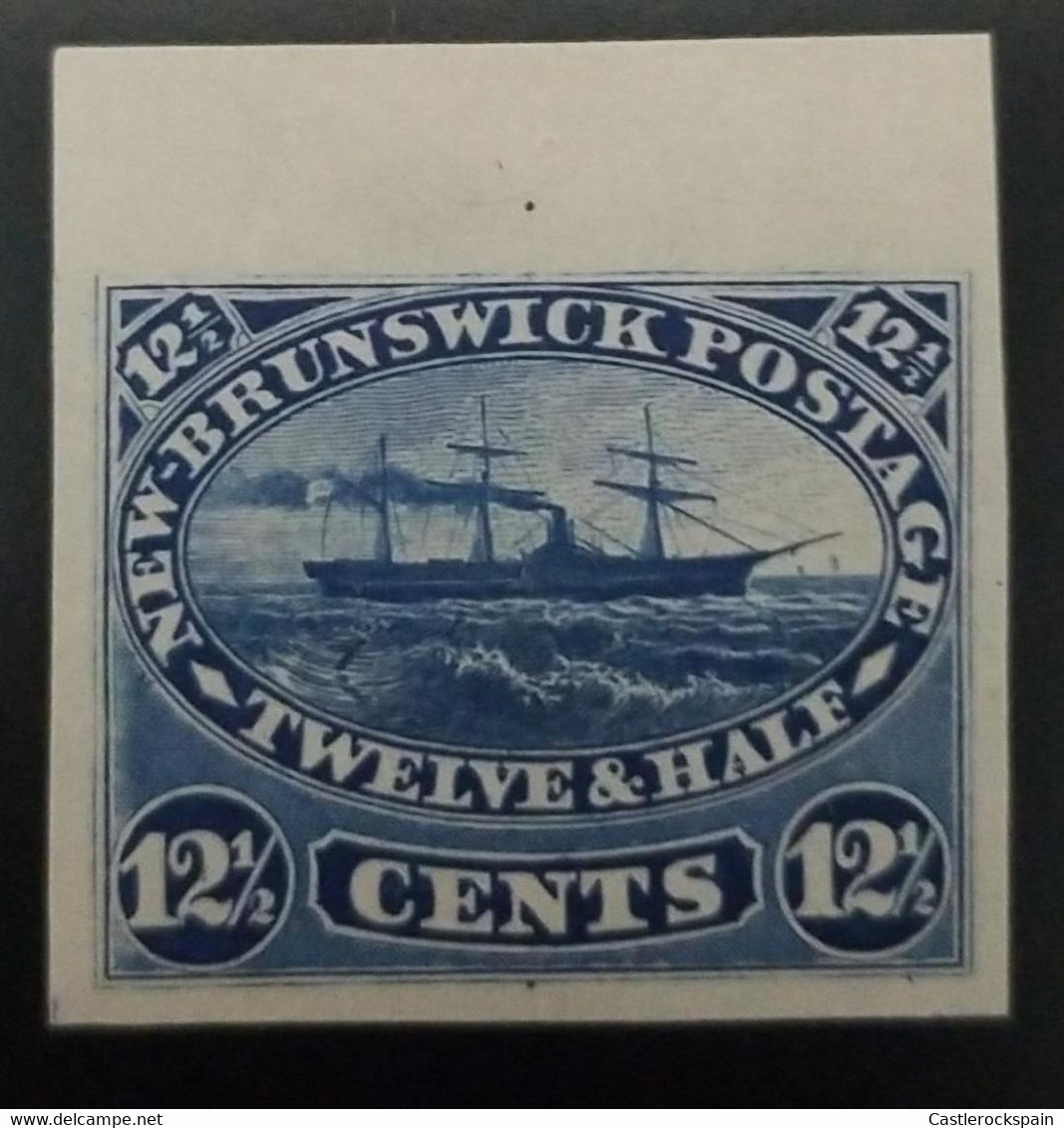 O) 1860 NEW BRUNSWICK, INDIAN PAPER, CANADIAN PROVINCES, PROOF, STEAM AND SAILING SHIP, SCT 10 12 1/2 Blue, XF - Neufs