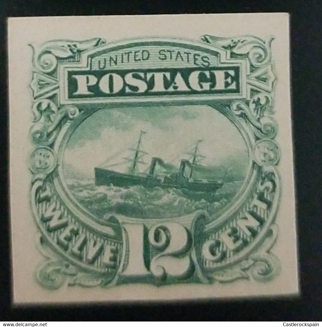 O) 1869 UNITED STATES - USA, SUNKEN DIE PROOF, S.S. ADRIATIC, BRITISH TRANSATLANTIC, G. GRILL MEASURING, SCT 117 12c Gre - Ensayos, Reimpresiones & Espécimenes